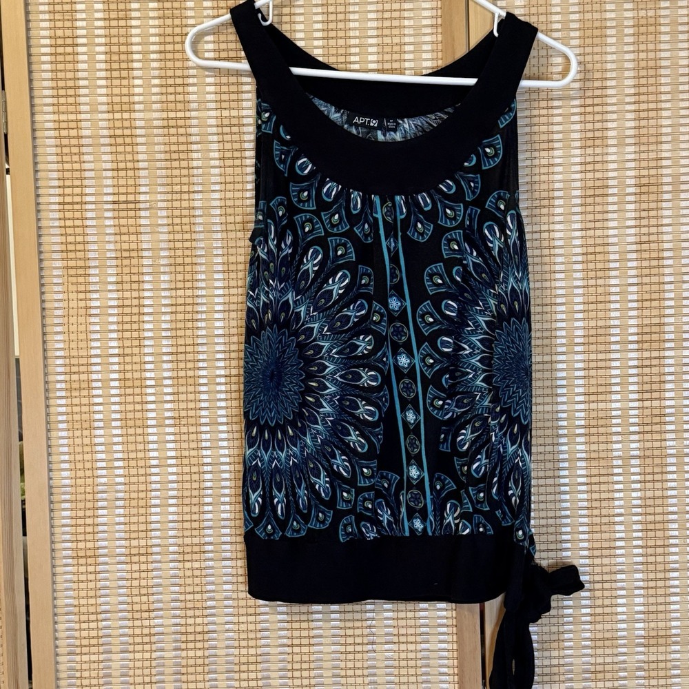 APT 9 Women M Top Black Turquoise Sleeveless Office Bohemian Fairycore Western